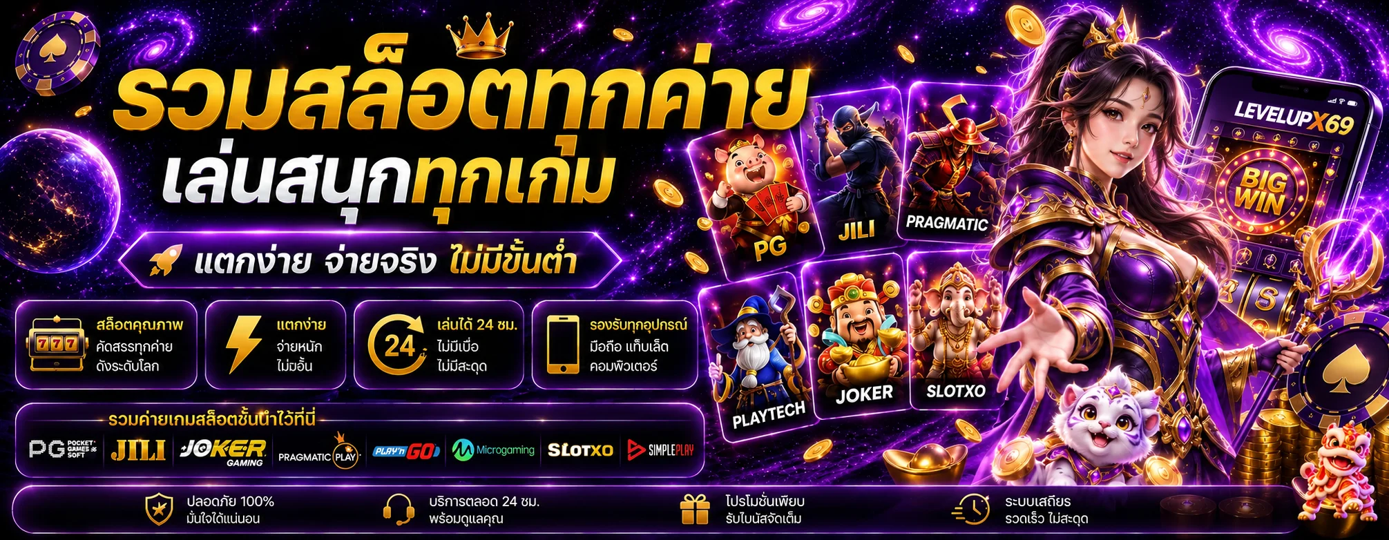 ภาพรวมสล็อตออนไลน์ LEVELUPX69 หลายค่าย